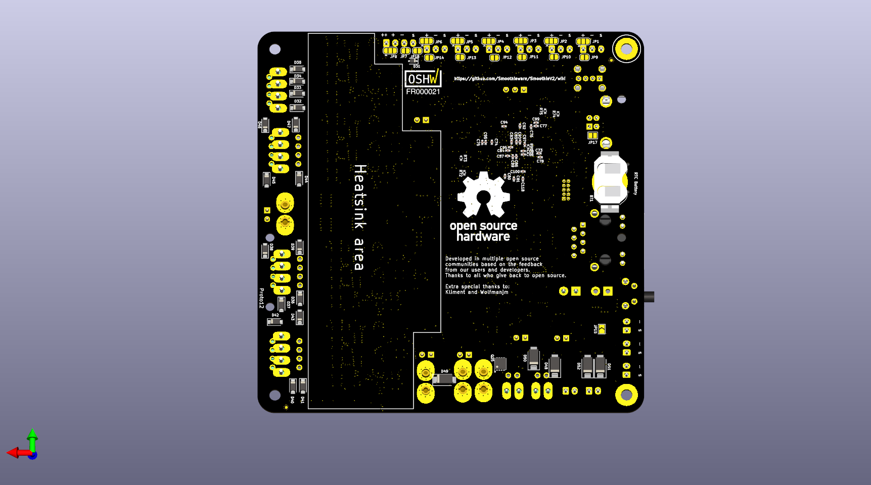 Smoothieboard V2 prime TMC2590 Bottom Kicad render